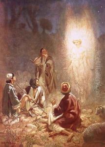 An angel announcing to the shepherds of Bethlehem the birth of Jesus