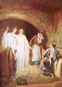 Angels declaring that Jesus is risen from the dead