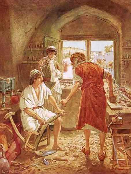 Christ working with Joseph as a carpenter - view 1