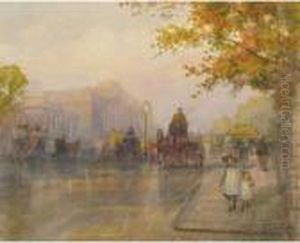 A London Street Scene With Horse-drawn Vehicles by Frederic Marlett Bell-Smith