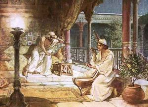 David playing on the harp before Saul by William Brassey Hole