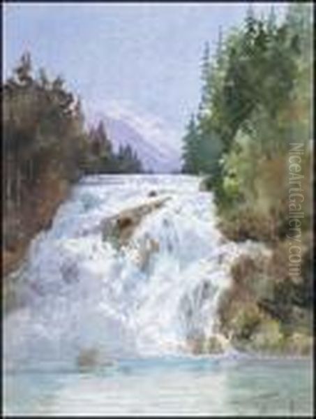 Glacier Waterfall In The Rockies - view 1
