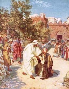 Jesus healing a leper