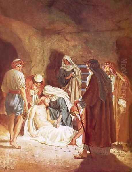 Joseph of Arimathaea lying the body of Jesus in his own tomb - view 1