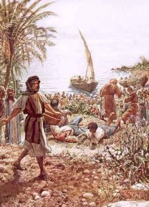 Jesus teaching from Peters fishing boat by William Brassey Hole