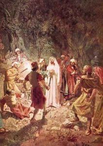 Judas betraying Jesus with a kiss in the garden of Gethsemane by William Brassey Hole