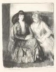 Emma And Marjorie On A Sofa by George Wesley Bellows