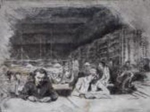 <new York> [scene De Bibliotheque] by George Wesley Bellows