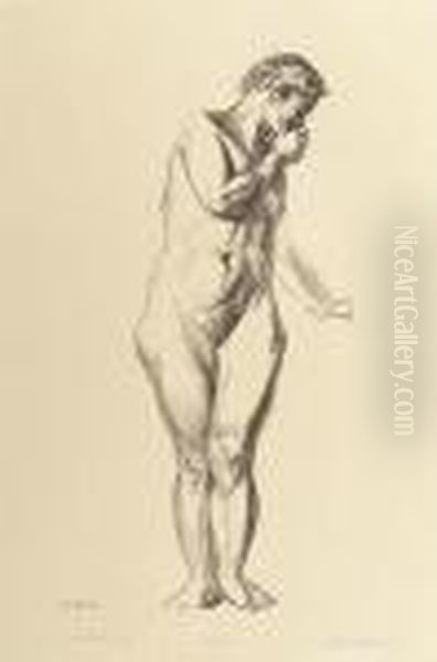 Nude Study; Girl Standing With Hand Raised To Mouth - view 1