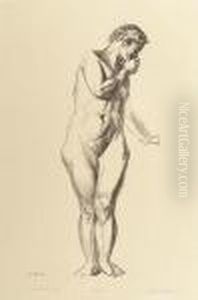 Nude Study; Girl Standing With Hand Raised To Mouth