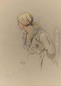 Contadina Con Fazzoletto by Achille Beltrame