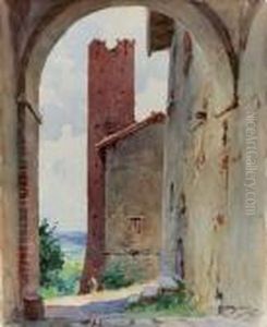 Veduta Di Paese Con Torre - 1944