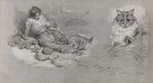 Donna Con Gatti - 1902 by Achille Beltrame