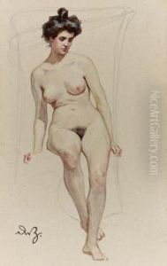 Nudo Femminile Seduto by Achille Beltrame