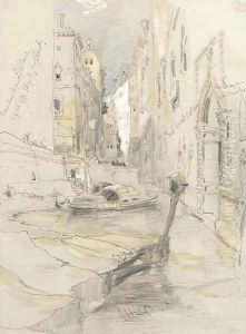 A Venetian canal with two barges by James Holland
