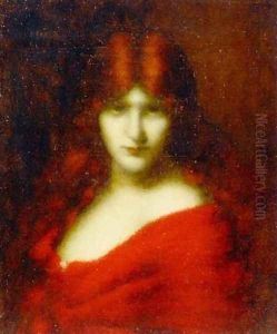Portrait of an auburn beauty by Jean-Jacques Henner