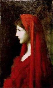 Head of a Woman with a Red Shawl by Jean-Jacques Henner