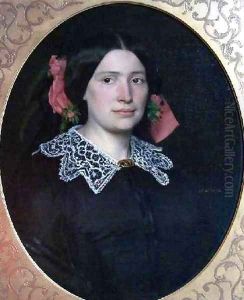 Portrait of Woman with Pink Ribbons and Lace Collar by Jean-Jacques Henner