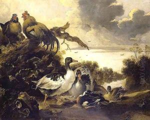 Fowl on a Riverbank 1651 by Gijsbert Gillisz. de Hondecoeter