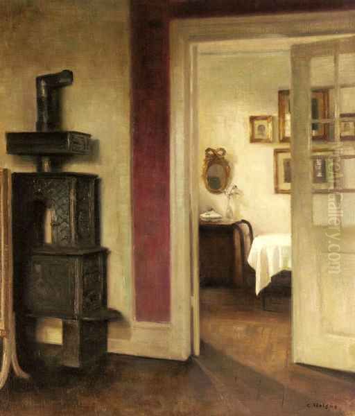 An Interior with a Stove and a View into a Dining Room - view 1