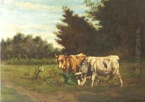 Cows grazing in a meadow by Johannes-Hubertus-Leonardus de Haas