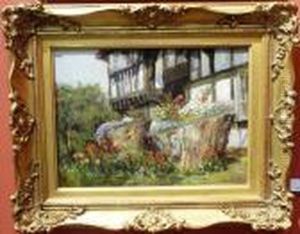 "hawkenbury", Garden Scene In Summer by Frank Moss Bennett