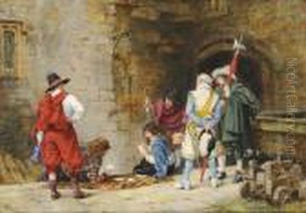 Cavaliers Playing Cards With Other Figures Observing by Frank Moss Bennett