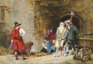 Cavaliers Playing Cards With Other Figures Observing by Frank Moss Bennett