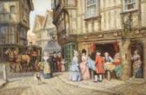 A Busy Street Scene by Frank Moss Bennett