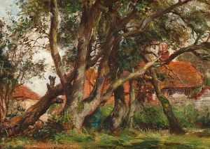 Farm Buldings Viewed Through A Copse Of Trees