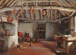 Cottage Kitchen Interior With Dogs by Frank Moss Bennett