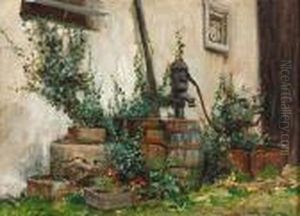 Cottage Wall With Water Pump And Butt by Frank Moss Bennett