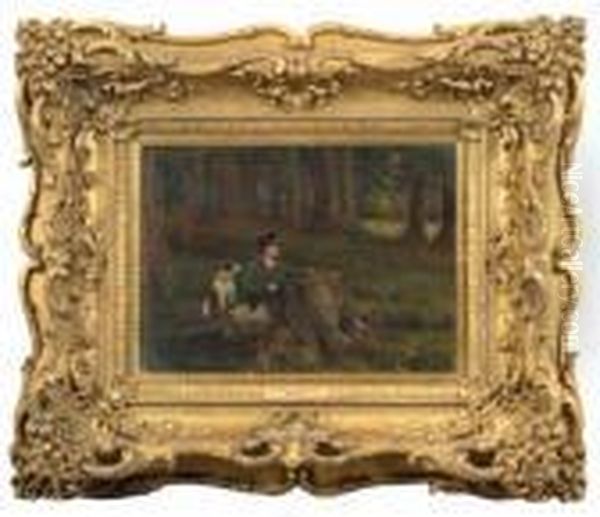 A Sportsman And His Dog In A Woodland Clearing - view 1