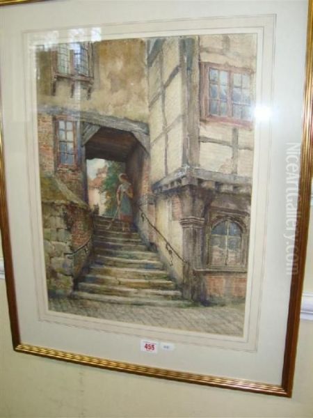 Sweeping Steps Beside Dog In Medieval House Archway - view 1