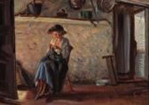 Woman Mending by Frank Moss Bennett