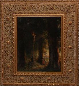 Shepherdess At Shrine In Forest