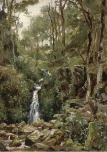 A Wooded Waterfall by Frank Moss Bennett