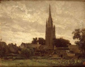 La torre de la iglesia. Cercanías de Douarnenez. (The tower of the church. Neighborhoods of Douarnenez.) by Carlos de Haes