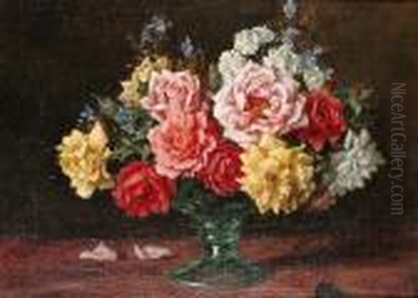 Roses In A Glass Vase - view 1