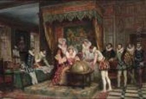 Sir Francis Drake Indicating The Spanish Armada To Elizabethi by Frank Moss Bennett