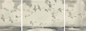 Swan Flight: Triptych by Frank Weston Benson