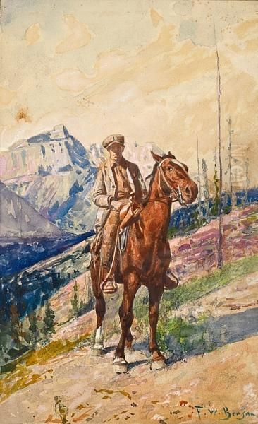 Yound Man On A Roan Horse In The Mountains - view 1