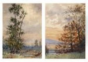 First Snowfall And Sunset Landscape by Frank Weston Benson