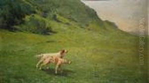 Cani Alla Puinta In Paesaggio Montano by Cesare Bentivoglio