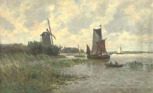 Vessels on a Dutch waterway by Carlos de Haes