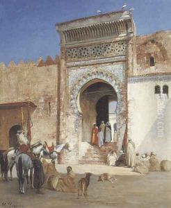 Arabs Outside the Mosque by Victor Pierre Huguet