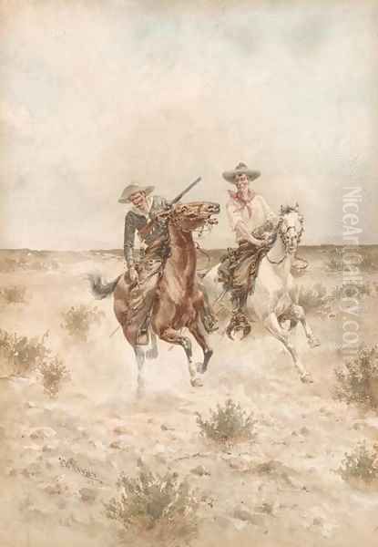 Two Cowboys on Horseback - view 1