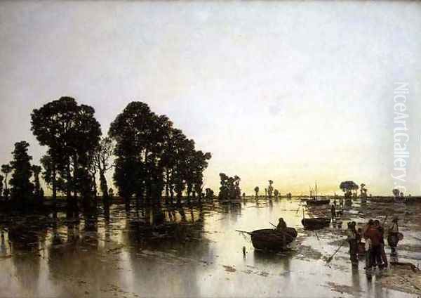 An extensive flooded landscape with peasants - view 1