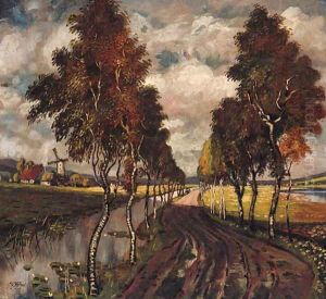 A Country Track lined with Poplars