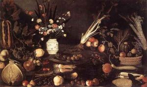 Flowers, Fruit, Vegetables and Two Lizards 1607 by Master of the Hartford Still-life